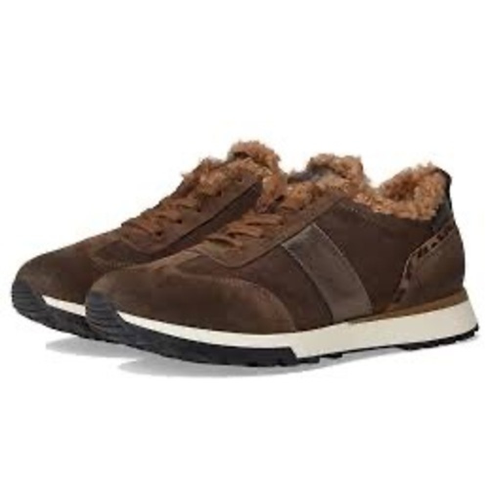 Paul Green Super Soft Brown Suede Leather Faux Fur Lined Sneaker Side Stripe S 6